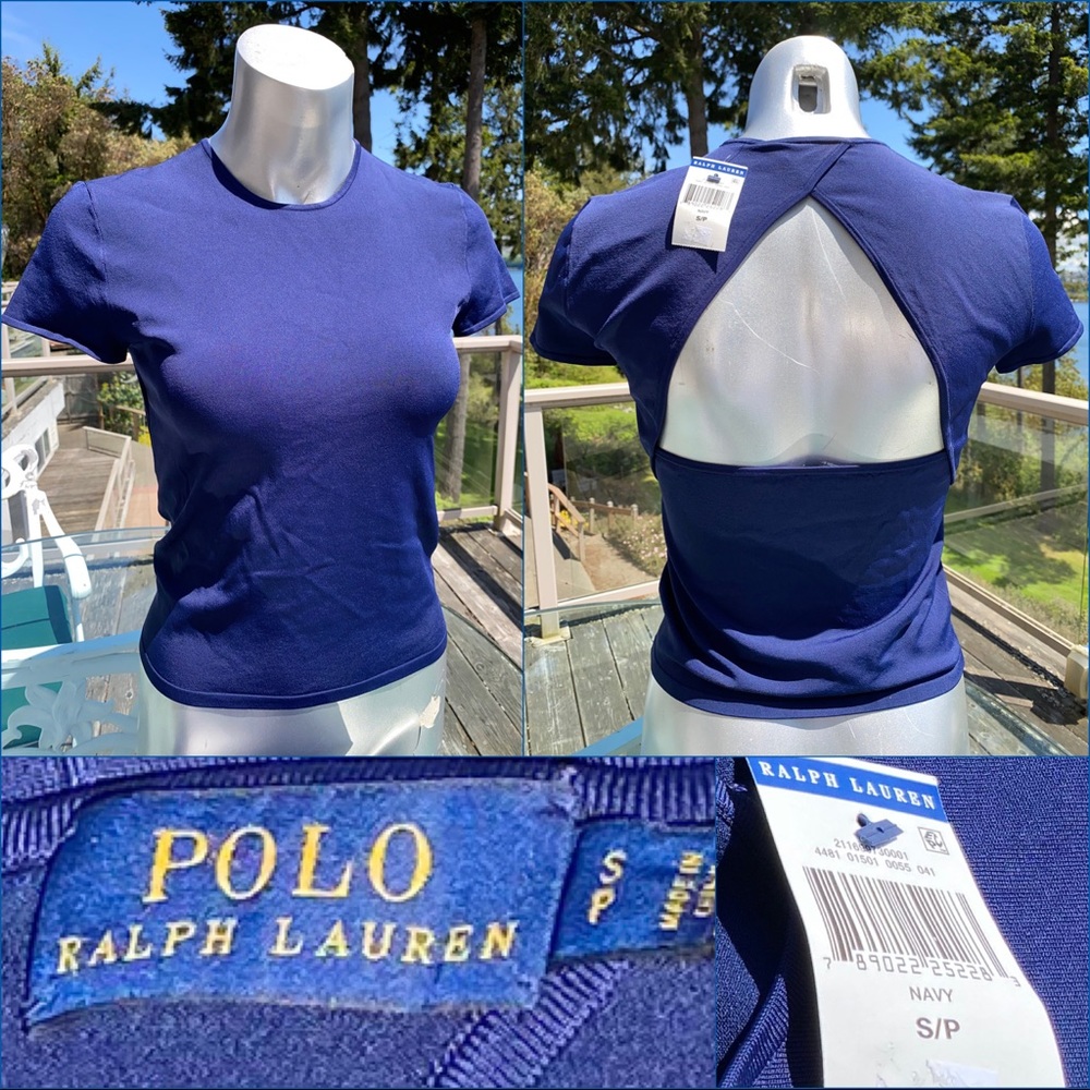 Polo Ralph Lauren S elegant casual upscale open back stretchy spring summer top